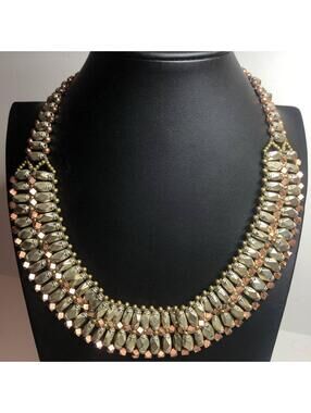 6098 Nakamol Beaded statement collar rose tone silvertone necklace 18-20"